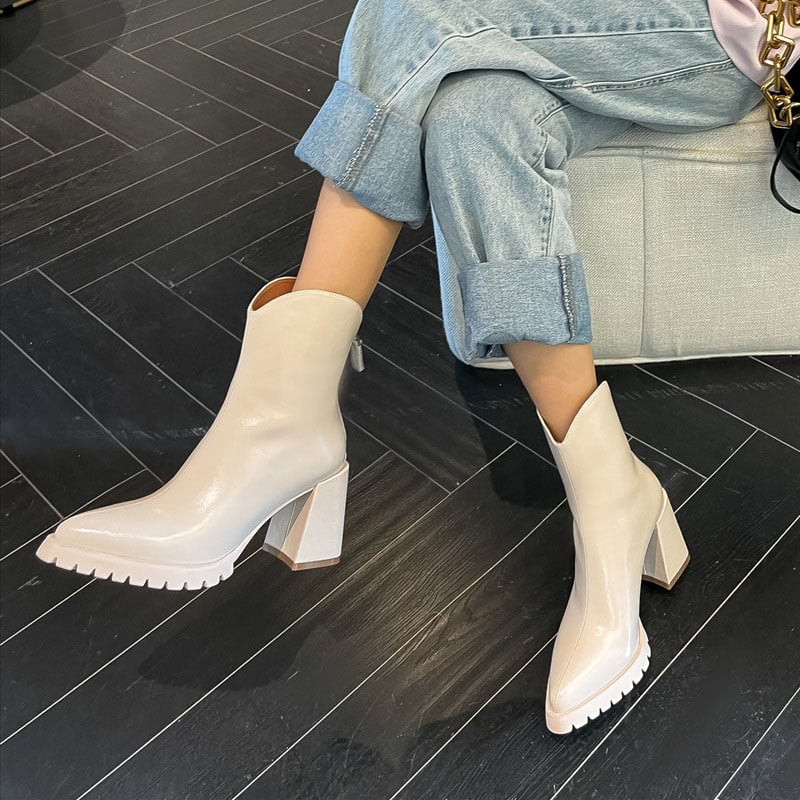 CHIKO Merce Pointy Toe Block Heels Ankle Boots