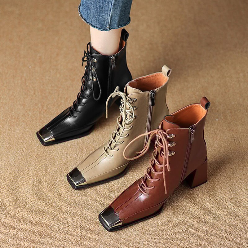 CHIKO Adelaide Square Toe Chunky Heels Ankle Boots